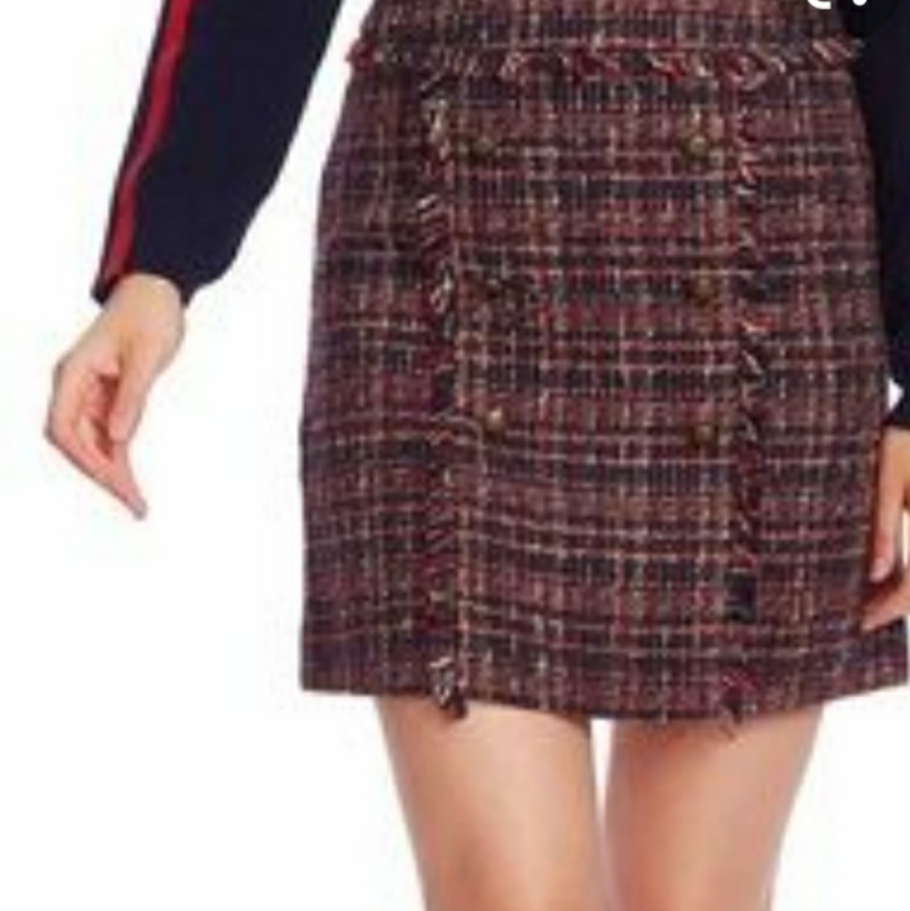 COURT & ROWE Red Plaid Tweed Mini Skirt